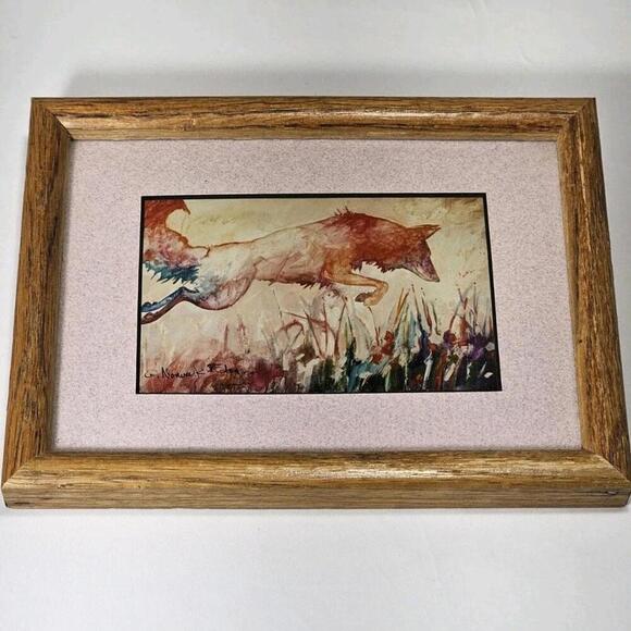 Vintage S. Gretchen Norwalk Art Print Fox In Matted & Framed Hand Signed - Picture 1 of 9